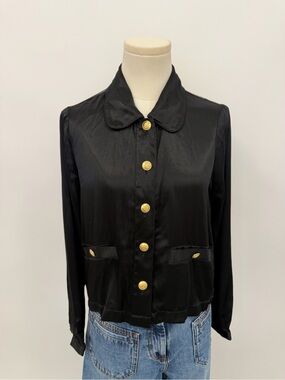 NWT J. Crew Black Blouse with Gold Buttons